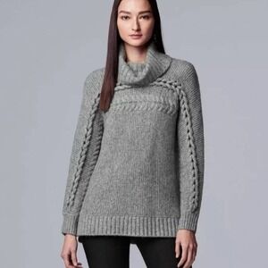 Simply Vera Wang Open Cable Knit Turtleneck Sweater Sz S Chunky Braided Oversize